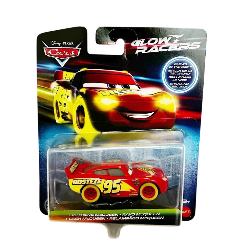 DISNEY PIXAR CARS Glow Racers Lightning McQueen Glow In The Dark Diecast NWT